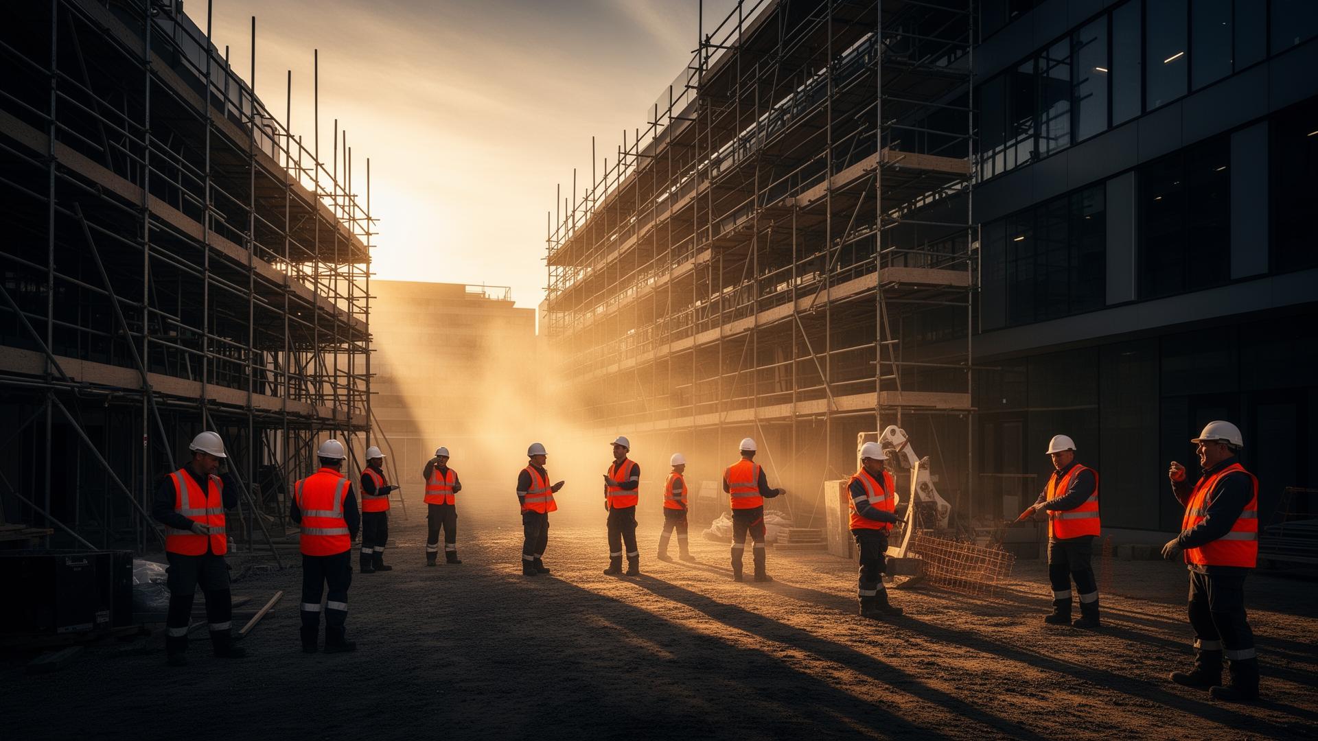 Construction site at golden hour